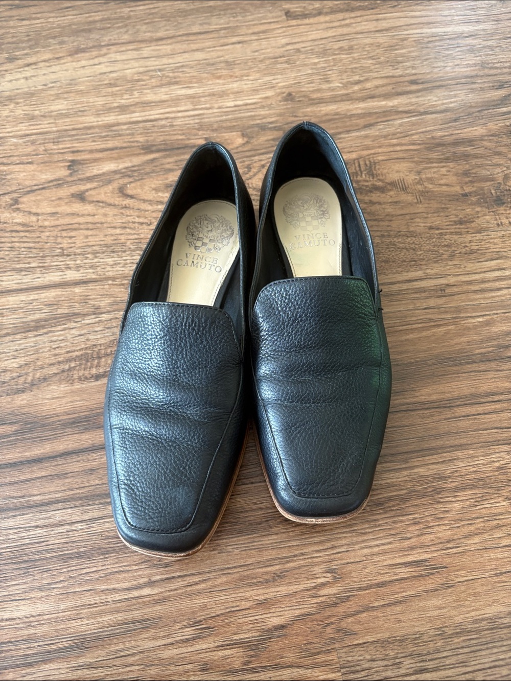 Vince Camuto Black Leather Square-Toe Slip-Ons size 7.5 Brynna
